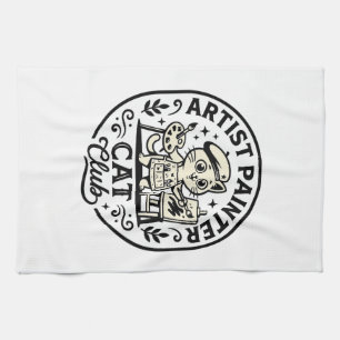 Artist Painter Cat Funny Cat Graphic - Artist Pain Tea Towel