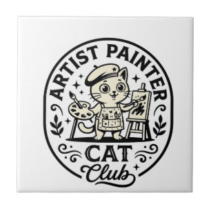 Artist Painter Cat Funny Cat Graphic - Artist Pain Tile