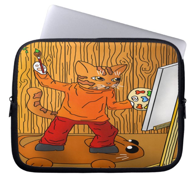 Artist Painter Cat Laptop Sleeve (Front)