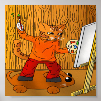Artist Painter Cat Poster