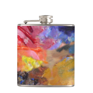 Artist Painter's Palette Colourful Paint  Hip Flask