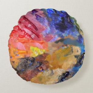 Artist Painter's Palette Colourful Paint  Round Cushion