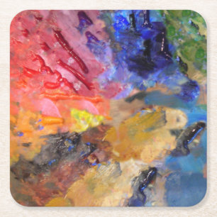 Artist Painter's Palette Colourful Paint  Square Paper Coaster