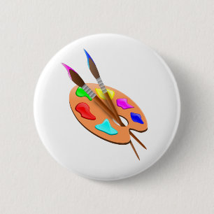 Artist Palette and Brushes 6 Cm Round Badge