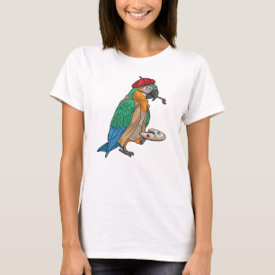 Artist Parrot Illustration – Cute Macaw in Beret  T-Shirt