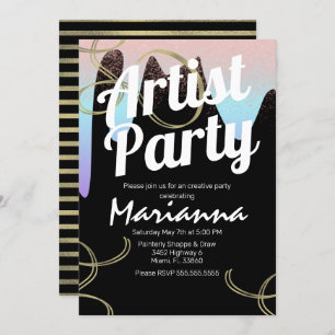 Artist Party Faux Foil Sparkle Art Birthday Invitation