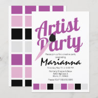 Artist Party Palette Birthday Purple Invitation