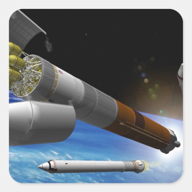 Artist rendition of a heavy-lift rocket square sticker (Front)