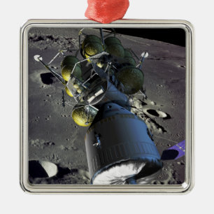 Artist rendition of a new spaceship to the moon metal tree decoration