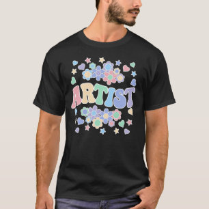 ARTIST-Retro Groovy Vintage, Flowers, Hearts, Star T-Shirt