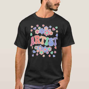 ARTIST-Retro Groovy Vintage, Flowers, Hearts, Star T-Shirt