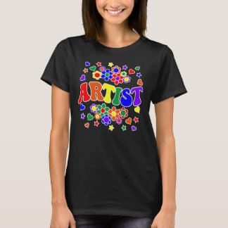 ARTIST-Retro Groovy Vintage, Flowers, Hearts, Star T-Shirt