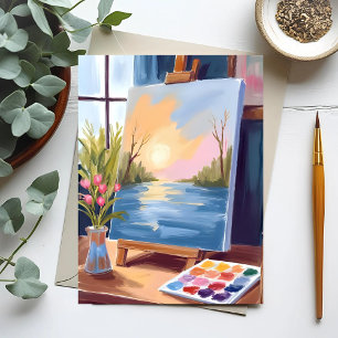 Artist’s Canvas   Pastel Watercolor Painting Postcard