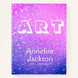Artist sketchbook name personalised pink glitter notebook