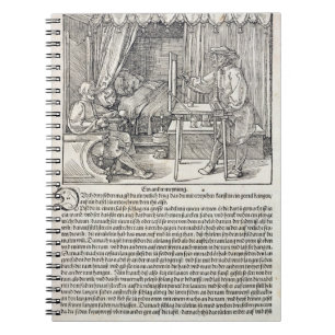 Artist using Durer's drawing machine to paint a fi Spiral Notebook