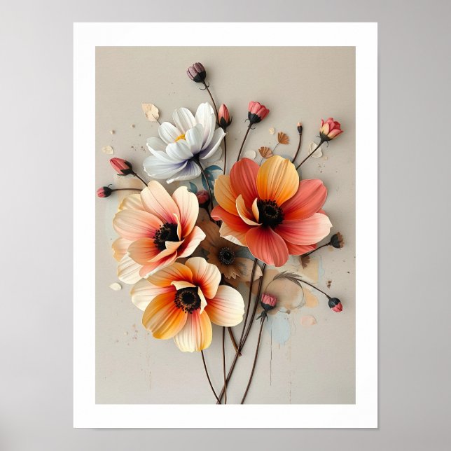 Artistic 3D Floral Paper Style Poster Print (Front)