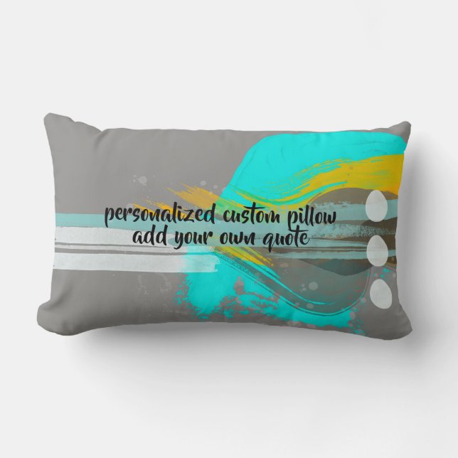  artistic abstract add text turquoise and grey  lumbar cushion (Front)