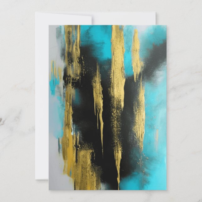 Artistic Abstract Art in Turquoise, Gold and Black Holiday Card (Front)