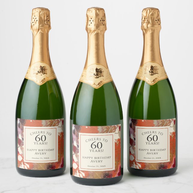Artistic Abstract Boho Colourful 60th Birthday Sparkling Wine Label (Bottles)
