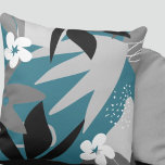 Artistic Abstract Botanical | Turquoise & Grey  Cushion<br><div class="desc">Modern throw pillow features an artistic abstract botanical design in a turquoise and grey colour palette with black and white accents. This abstract composition is built in Memphis style on combinations of organic leaves and flowers, which are overlapped and interlaced to form a stylish organic tropical botanical pattern. The grey...</div>
