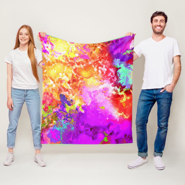 Artistic Abstract Colour Explosions Fleece Blanket (In Situ)