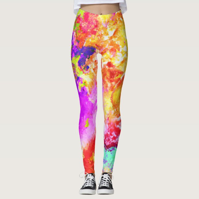 Artistic Abstract Colour Explosions Leggings (Front)