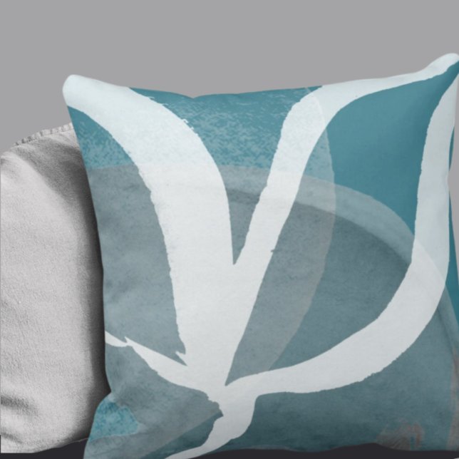 Artistic Abstract Design | Turquoise Grey & White Cushion (Creator Uploaded)