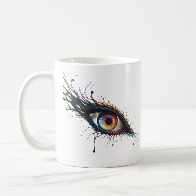 Artistic Abstract Eye with Colourful Paint Splatte Coffee Mug (Left)