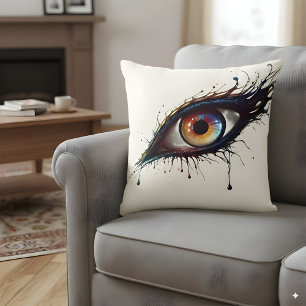 Artistic Abstract Eye with Colourful Paint Splatte Cushion