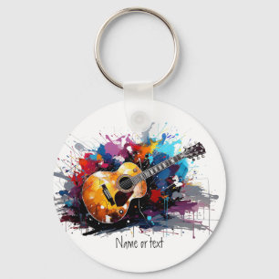 Artistic Abstract Guitar Music Lover's Art Key Ring