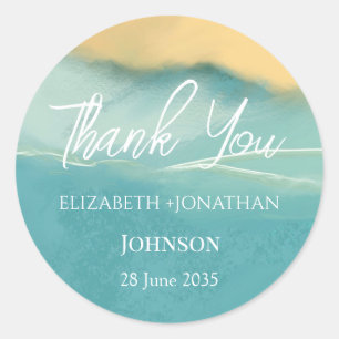 Artistic Abstract Landscape Wedding Thank You Classic Round Sticker