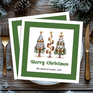 Artistic abstract leopard Christmas tree dinner Napkin