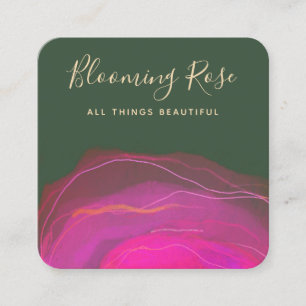 Artistic Abstract Pink  Green Watercolor Square  Business Card