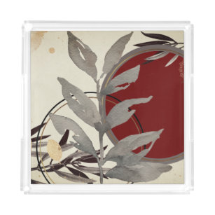 Artistic Abstract Watercolor Leaves Vanity Acrylic Tray