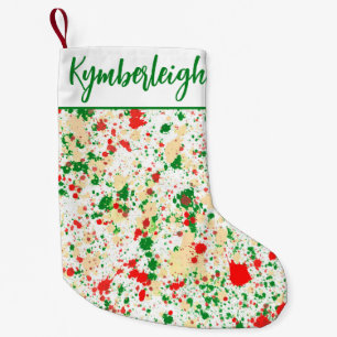 Artistic Abstract Watercolor Paint Splashes Name Small Christmas Stocking