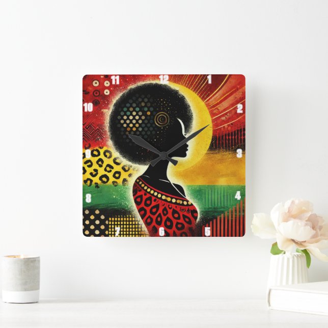 Artistic African-Inspired Design Vibrant Patterns Square Wall Clock (Home)
