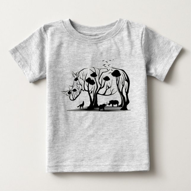 Artistic African Rhino Tree Art Wild Nature Baby T-Shirt (Front)