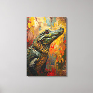 Artistic Alligator Portrait – Vibrant Oil Painting Canvas Print