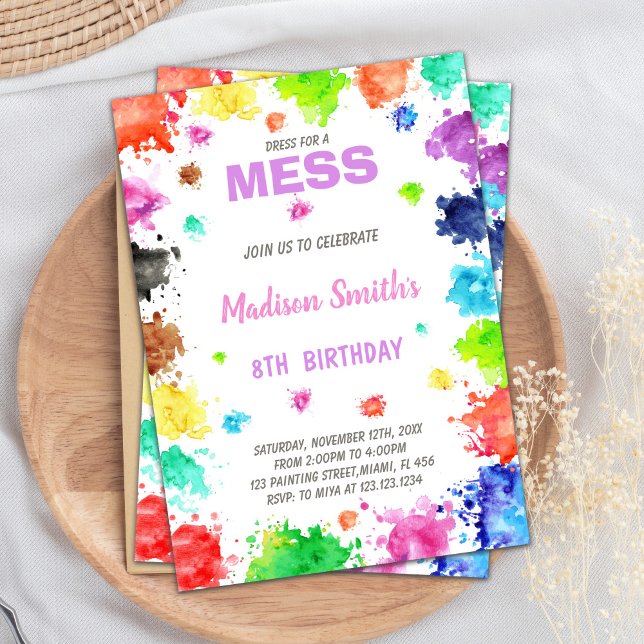 Artistic and Colourful Party Invite (Watercolors Paint Birthday Invitations)