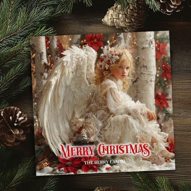 Artistic angelic angel red gold festive magical  holiday card (Artistic angelic angel red gold festive magical card)