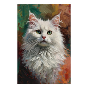 Artistic Angora Cat Portrait Vibrant Oil Painting Poster