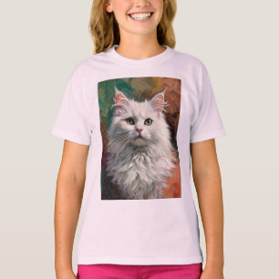 Artistic Angora Cat Portrait Vibrant Oil Painting T-Shirt