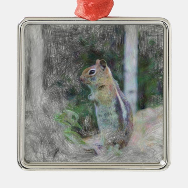 artistic animal chipmunk 1 metal tree decoration (Front)