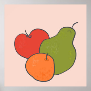 Artistic Apple Orange Pear Fruit Art Home Decor