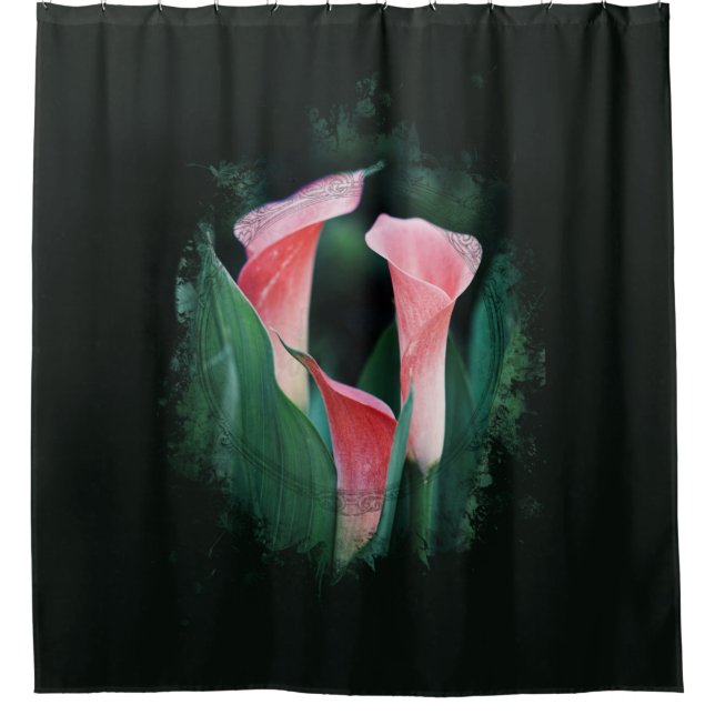 *~* Artistic AR12 Floral Calla Lily Coral Green Shower Curtain (Front)
