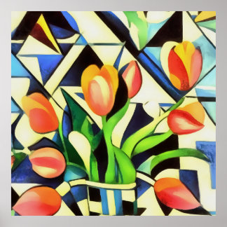Artistic Art Deco Style Tulips Poster