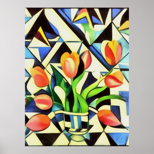 Artistic Art Deco Style Tulips Poster (Front)