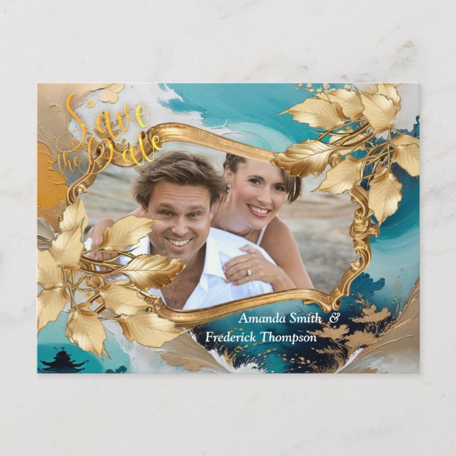 Artistic Asian Oriental Waves & Sceneries Announcement Postcard (Front)