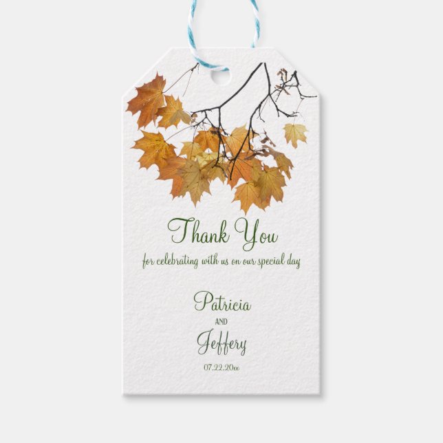 Artistic Autumn Leaves Wedding Gift Tags (Front)
