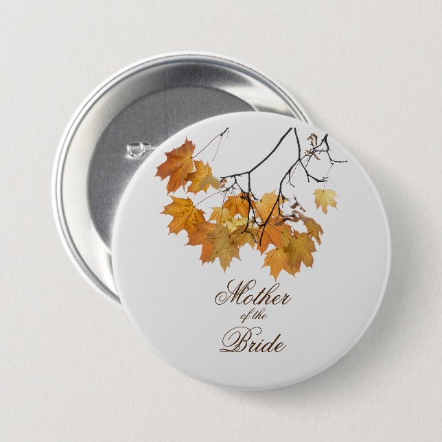 Artistic Autumn Leaves Wedding Mother of the Bride 7.5 Cm Round Badge (Front & Back)